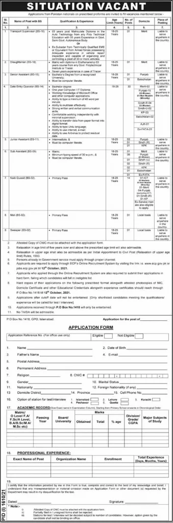 Election Commission of Pakistan ECP Jobs 2021 PO Box 1418 Jobs