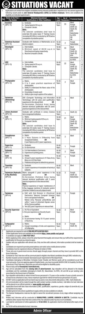 GHQ Jobs 2023 Rawalpindi (100+ Posts) | Civilian Jobs in GHQ Rawalpindi